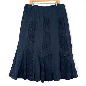 PER UNA Linen Cotton Pintuck Pattern Fit Flare Clean Lined Maxi Skirt 18 R Navy